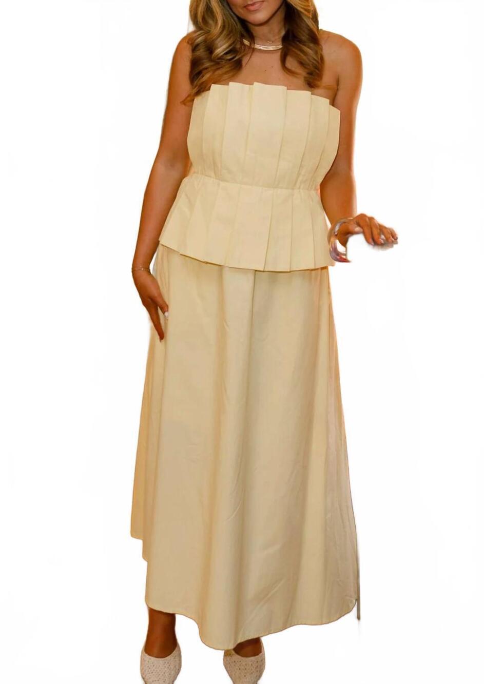NEW BIG WATER BLUE SKY sienna pleated top midi dress in yellow
